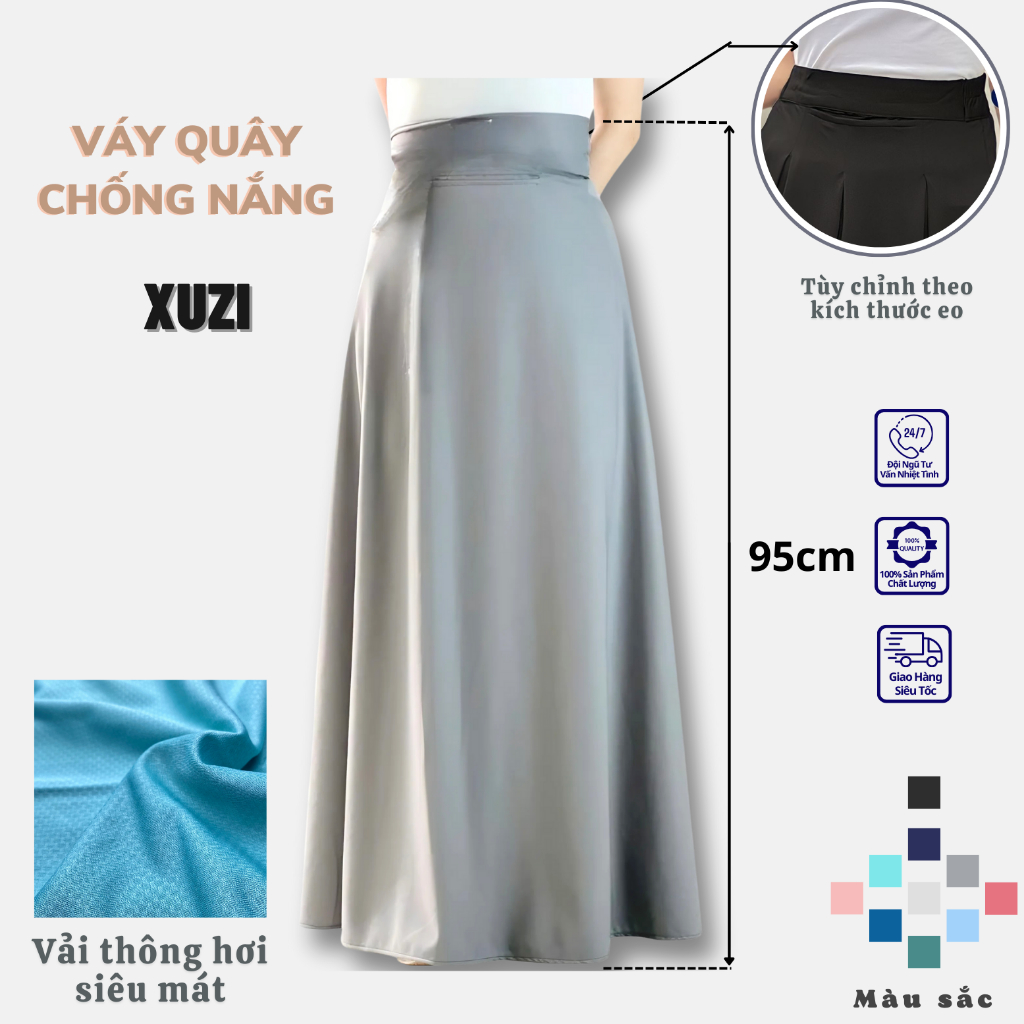 Váy quây chống nắng nữ ,chân váy chống nắng toàn thân 1 lớp vải thông hơi cấp co dãn thoáng siêu mát nhà XUZI.