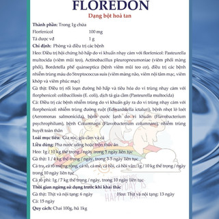 Thuốc thú y FLOREDON Florfenicol dạng bột trị hô hấp tiêu hoá nhiễm trùng ở tôm cá gia súc gia cầm