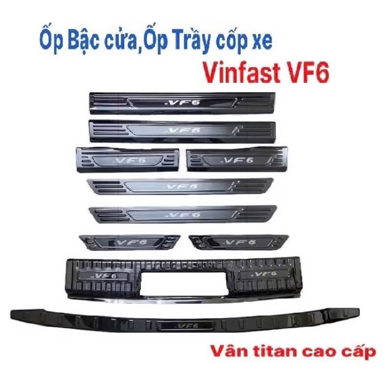 Ốp bậc cửa, nẹp bước chân và chống trầy cốp trong và ngoài xe Vinfast VF6 vân Titan Hàng cao cấp