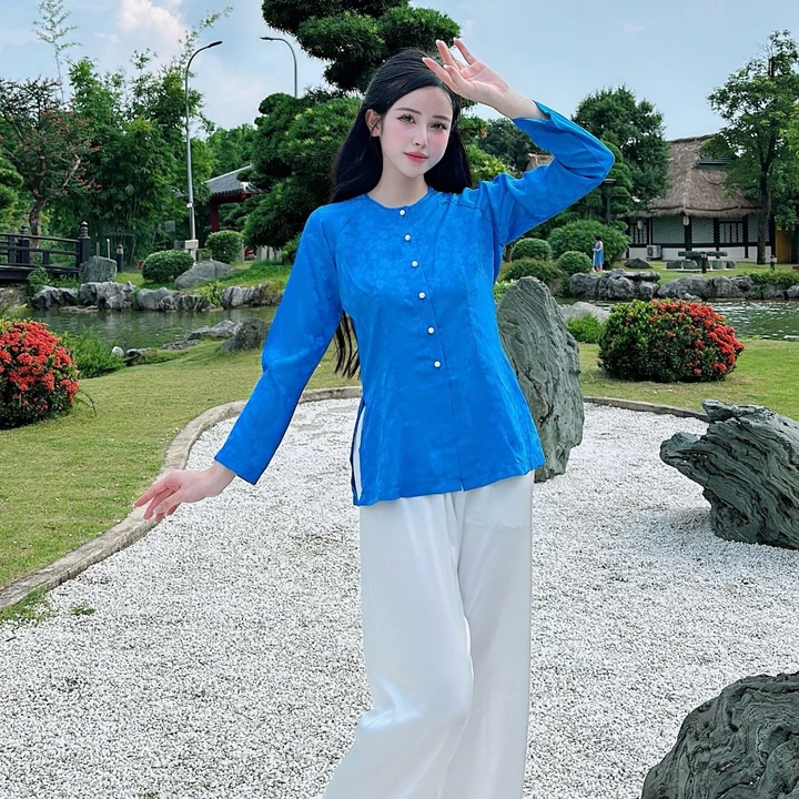 ÁO BÀ BA GÁM CỔ TRÒN QUẦN VÀ ÁO BÁN RIÊNG H9 Trang phục truyền thống áo bà ba gấm tơ tằm cao cấp