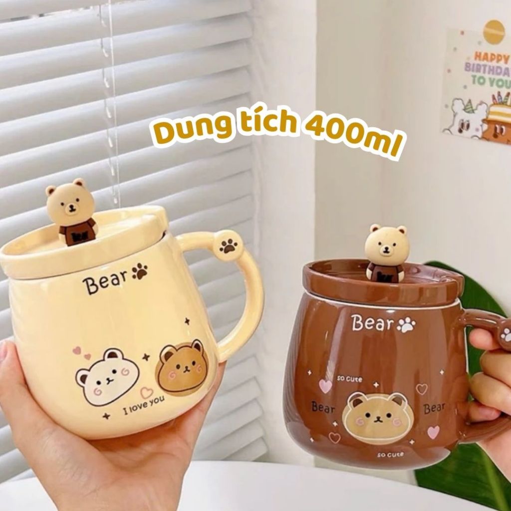 Set quà tặng Cốc Gấu Cao Cấp siêu dễ thương Kèm Gấu, Thiệp, Lót Ly, Phụ Kiện Xinh Quà Tặng Cặp Đôi, Bạn Bè Người Thân
