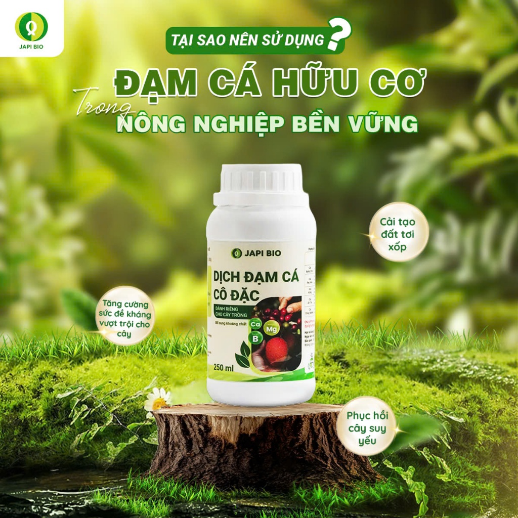 Đạm cá hữu cơ JapiBio 250ml – Không mùi kích rễ bật chồi dưỡng lá dày đậu trái dùng cho rau màu, hoa kiểng, cây ăn quả