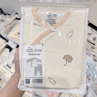 Set 2/3 Bộ dài tay thun lạnh cho bé sơ sinh trơn màu kem vải thun lạnh mềm mịn cho bé trai gái 3-9kg DL12 Đậu Đậu Store
