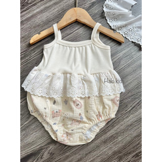 Body 2 dây phối màu xinh xắn  chất liệu Xô muslin cho bé gái