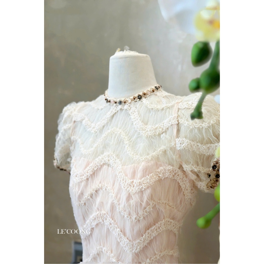 Ảnh Váy Đẹp Dáng Ngắn Phối Ren Lưới LECOONG V779 Đầm Tiểu Thư Màu Hồng Đi Tiệc Sang Chảnh 1