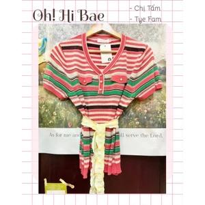 Áo len kẻ sọc ngang cổ V len mongtoghi (sẵn)