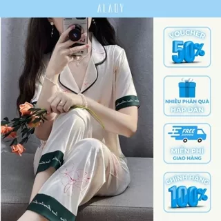 Đồ nữ Pijama ALADY lụa Latin cao cấp, sang trọng họa tiết hoa cộc tay - TN016