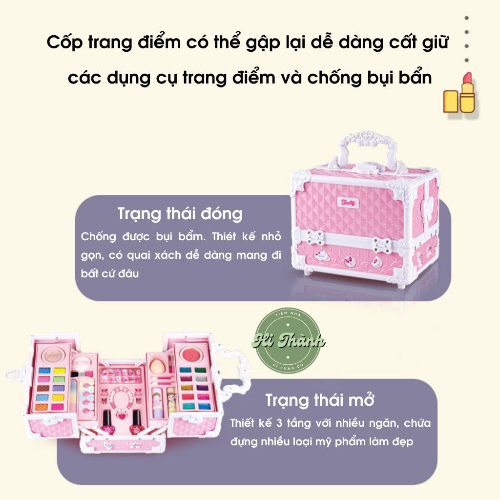 Cốp Đồ Chơi Trang Điểm Vali Trang Điểm Đồ Chơi Cho Bé Gái Túi Xách Trang Điểm Mô Phỏng Thật - Đồ Chơi PUPU HOUSE