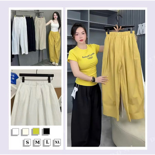 Quần Baggy From Chuẩn Chất Kaki Mềm Dáng Trơn Basic Cạp Cúc Lưng Chun Siêu Hack Dáng