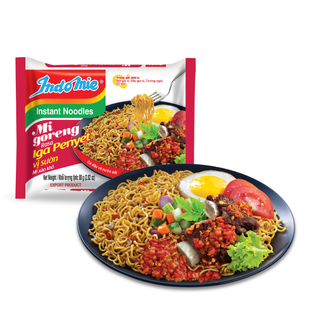 Mì Indomie vị Sườn, mì trộn thơm đậm vị sườn Indonesia 80g x thùng 40 gói