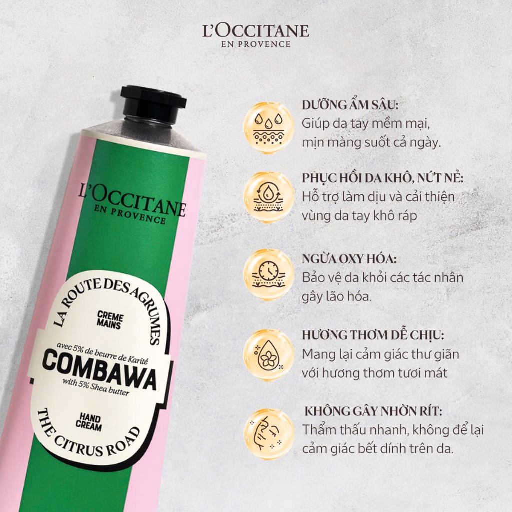 Ảnh Kem Dưỡng Da Tay Bơ Đậu Mỡ Hương Chanh Combawa L'Occitane Shea Butter Hand Cream 150ml/30ml 2