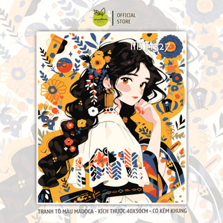 Tranh tô màu theo số, tranh số hóa, CÔ GÁI MÔNG CỔ có khung 40x50cm- T1326, T1327, T1328
