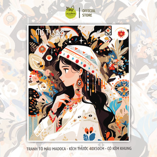 Tranh tô màu theo số, tranh số hóa, CÔ GÁI MÔNG CỔ có khung 40x50cm- T1326, T1327, T1328