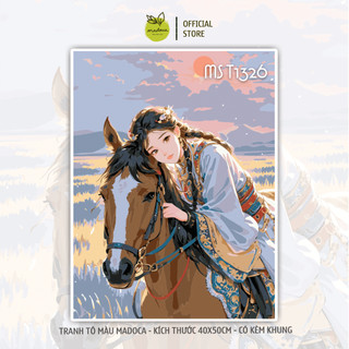Tranh tô màu theo số, tranh số hóa, CÔ GÁI MÔNG CỔ có khung 40x50cm- T1326, T1327, T1328