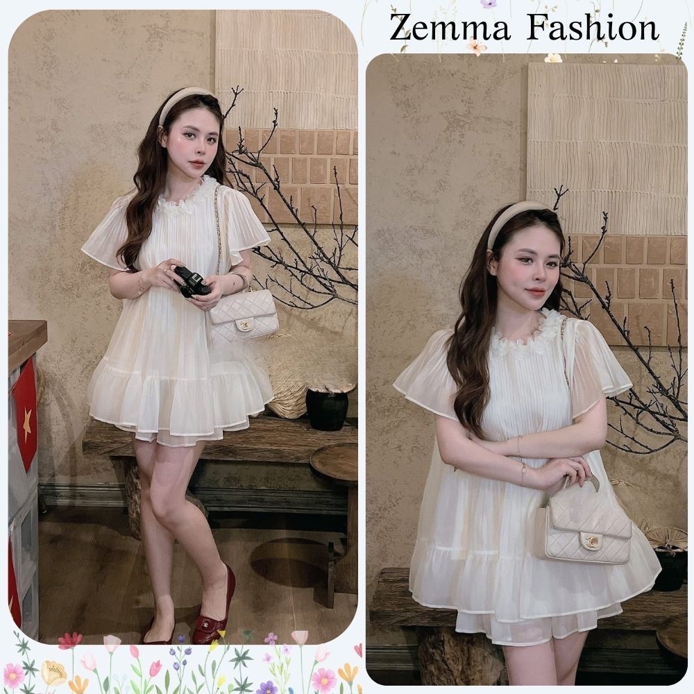 Set đồ nữ áo babydoll voan xoè xếp ly mix chân váy xoè cạp chun, đồ bộ nữ tiểu thư sang chảnh HCOM26214