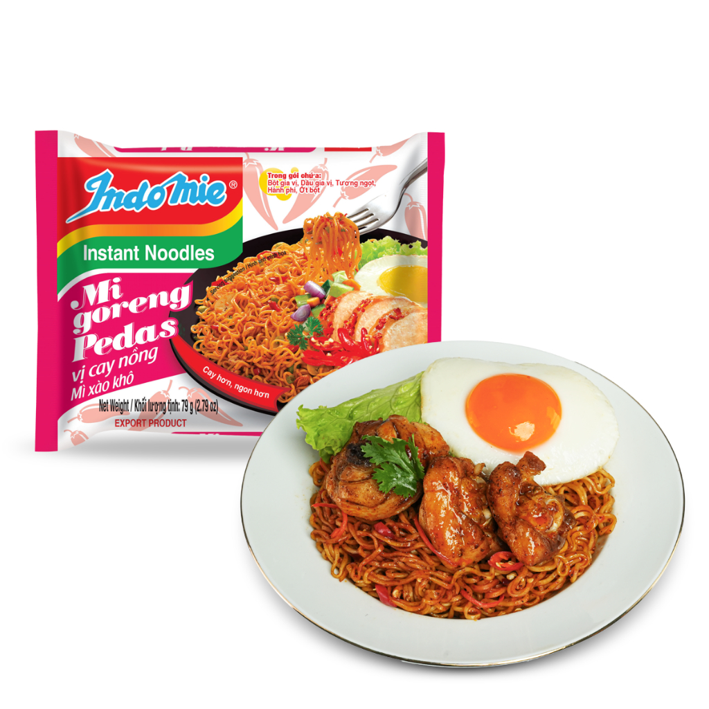 Mì Indomie vị Cay Nồng, mì trộn cay tê chuẩn vị Indonesia 79g x thùng 40 gói