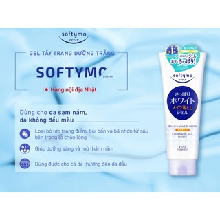 Gel Tẩy Trang Dưỡng Trắng, Dưỡng Ẩm Bổ Sung Hyaluronic Acid Softymo Cleansing Gel Kose Nhật Bản 210G