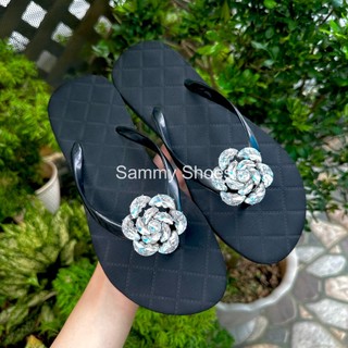 [charm HOA HỒNG TRẮNG kim loại] DÉP XỎ NGÓN DÉP LÀO NỮ GẮN CHARM HOA TRẮNG KIM LOẠI LẤP LÁNH ĐẾ CAO SU 3 MÀU ÊM ÁI