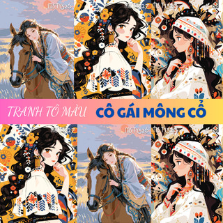 Tranh tô màu theo số, tranh số hóa, CÔ GÁI MÔNG CỔ có khung 40x50cm- T1326, T1327, T1328