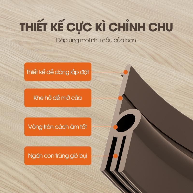 Ron Chặn Khe Cửa Dán Một Bên Phiên Bản Nâng Cấp 3 Lớp Giúp Ngăn Bụi Gió Và Cách Âm, Tích Hợp Sẵn Keo Dán Dễ Dàng Lắp Đặt