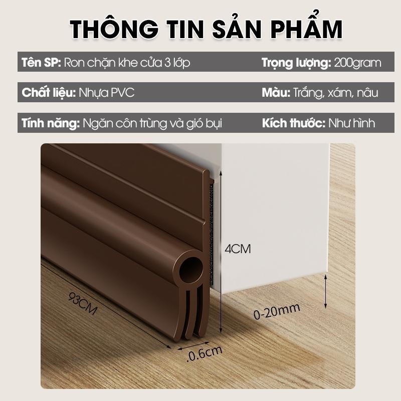 Ron Chặn Khe Cửa Dán Một Bên Phiên Bản Nâng Cấp 3 Lớp Giúp Ngăn Bụi Gió Và Cách Âm, Tích Hợp Sẵn Keo Dán Dễ Dàng Lắp Đặt