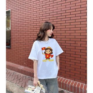 Áo Thun Nam Nữ in Cô gái đội nón cầm lá cờ thun cotton dày mịn hottrend form dáng rộng [A610]