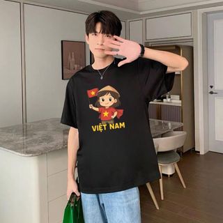 Áo Thun Nam Nữ in Cô gái đội nón cầm lá cờ thun cotton dày mịn hottrend form dáng rộng [A610]