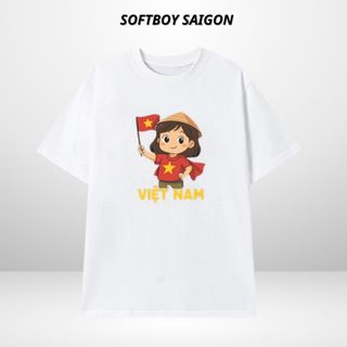 Áo Thun Nam Nữ in Cô gái đội nón cầm lá cờ thun cotton dày mịn hottrend form dáng rộng [A610]