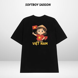 Áo Thun Nam Nữ in Cô gái đội nón cầm lá cờ thun cotton dày mịn hottrend form dáng rộng [A610]