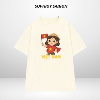 Áo Thun Nam Nữ in Cô gái đội nón cầm lá cờ thun cotton dày mịn hottrend form dáng rộng [A610]