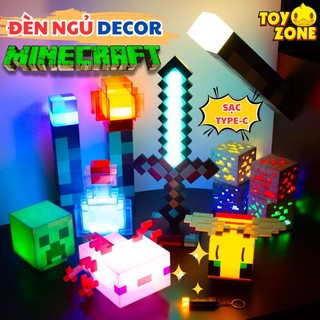 Đèn Ngủ Để Bàn Minecraft Hình Đèn Pin/ Axolotl/ Quặng Creeper Nhiều Chế Độ LED Đổi Màu, Trang Trí Decor Phòng Làm Việc