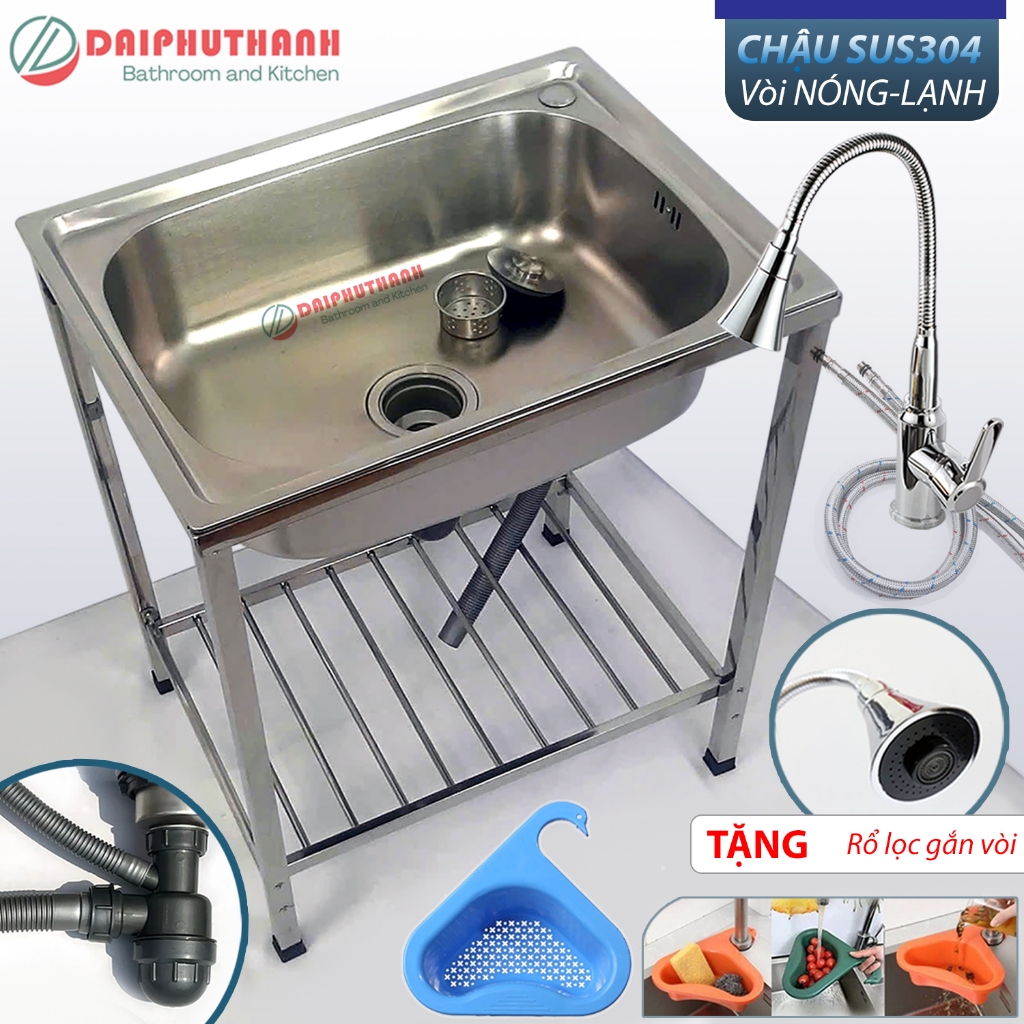 COMBO Chậu Rửa Chén Bát 1 Hộc Inox SUS304 Có Chân 60x45cm Kèm Vòi - Mua ...
