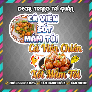 Decal CÁ VIÊN SỐT MẮM TỎI - Decal Dán Tường Trang Trí Quán Ăn, Trà Sữa, Cà Phê.