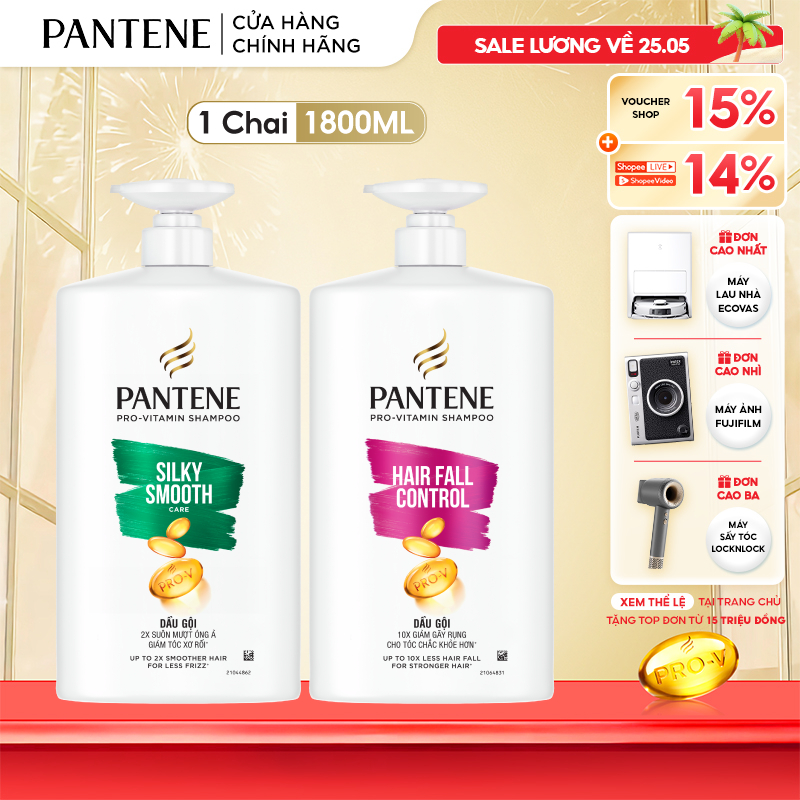 Ảnh Dầu Gội PANTENE Pro-V Ngăn Rụng Tóc/ Suôn Mượt Óng Ả - Chai 1800ML 1