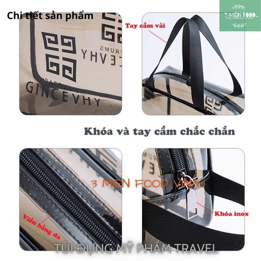 Set 3 Túi Đựng Mỹ Phẩm Du Lịch,Túi đựng đồ trang điểm du lịch chống nước,tiện lợi chất liệu PVC có khóa kéo và quay xách