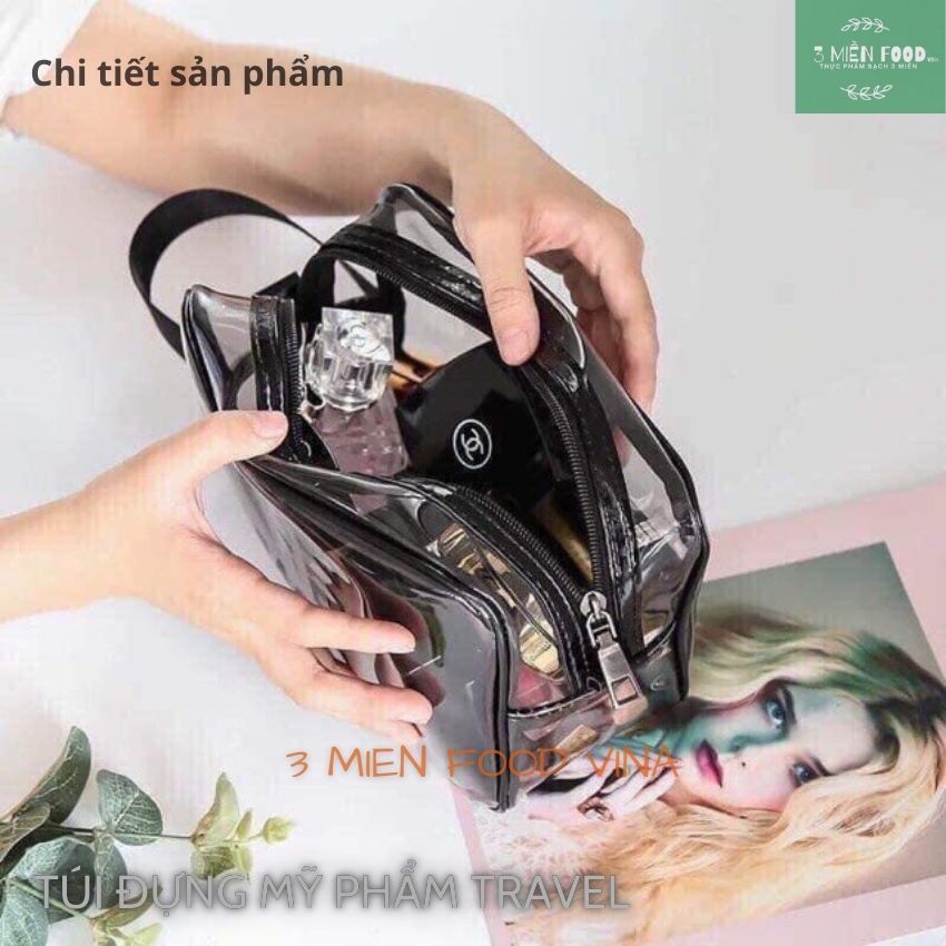 Set 3 Túi Đựng Mỹ Phẩm Du Lịch,Túi đựng đồ trang điểm du lịch chống nước,tiện lợi chất liệu PVC có khóa kéo và quay xách