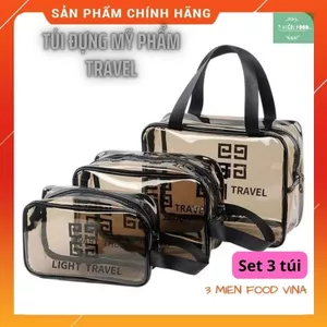 Set 3 Túi Đựng Mỹ Phẩm Du Lịch,Túi đựng đồ trang điểm du lịch chống nước,tiện lợi chất liệu PVC có khóa kéo và quay xách