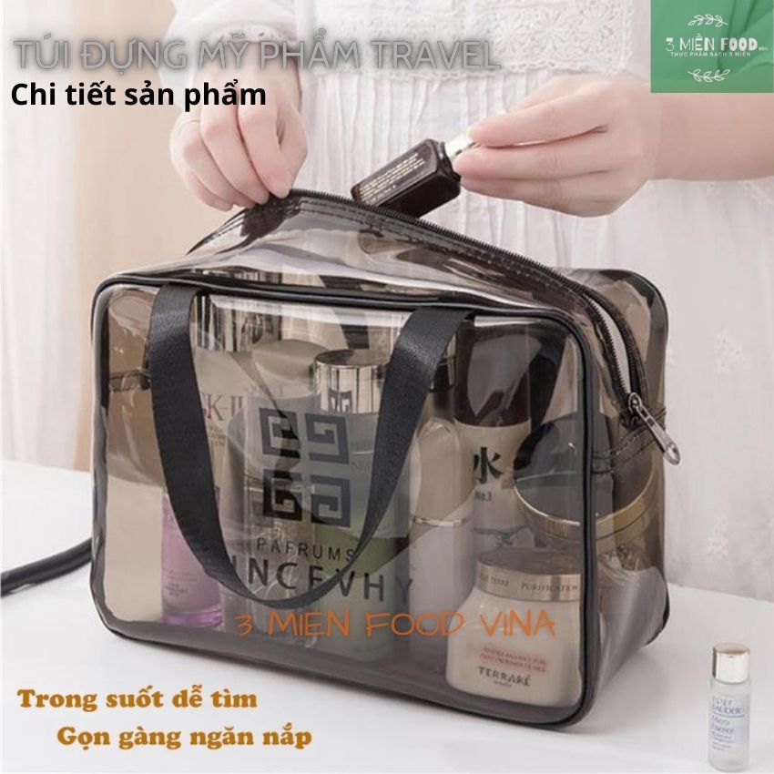 Set 3 Túi Đựng Mỹ Phẩm Du Lịch,Túi đựng đồ trang điểm du lịch chống nước,tiện lợi chất liệu PVC có khóa kéo và quay xách