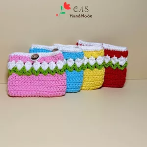 Ví mini đựng tiền, thẻ atm, tai nghe bằng len handmade hoa tulip dễ thương
