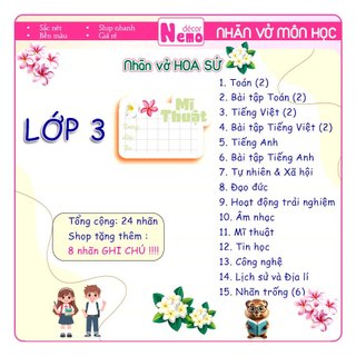 Nhãn Vở Môn Học LỚP 1 ĐẾN LỚP 12 Chương Trình Mới, Nhãn Dán Hoa Sứ Pastel CẤP 1, 2, 3 Tươi Sáng.