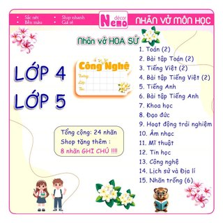 Nhãn Vở Môn Học LỚP 1 ĐẾN LỚP 12 Chương Trình Mới, Nhãn Dán Hoa Sứ Pastel CẤP 1, 2, 3 Tươi Sáng.