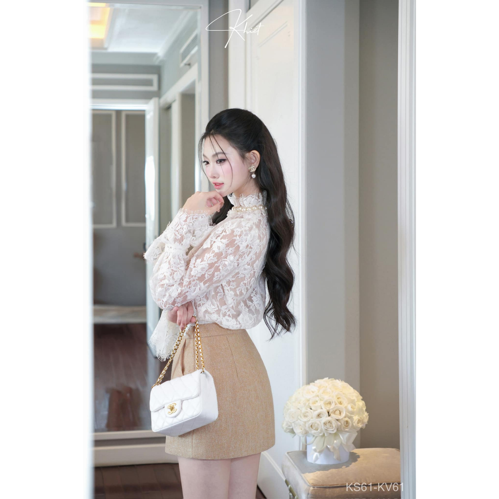 Chân váy ngắn tweed KHIẾT nâu chữ A phong cách thanh lịch KV61 [Không kèm áo]
