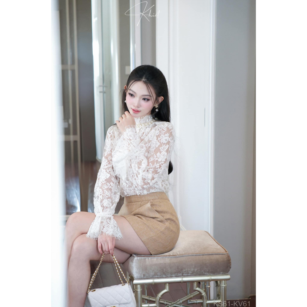 Chân váy ngắn tweed KHIẾT nâu chữ A phong cách thanh lịch KV61 [Không kèm áo]
