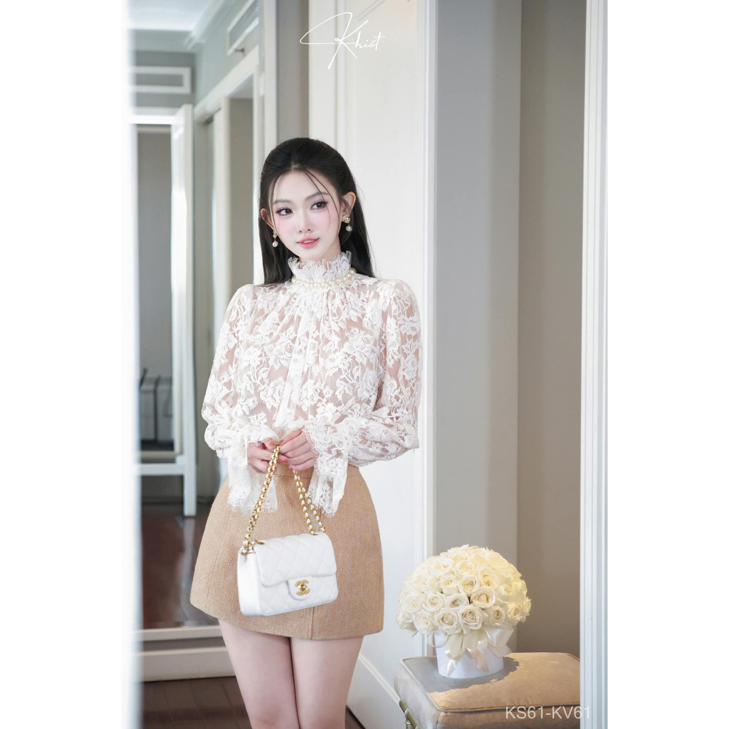 Chân váy ngắn tweed KHIẾT nâu chữ A phong cách thanh lịch KV61 [Không kèm áo]