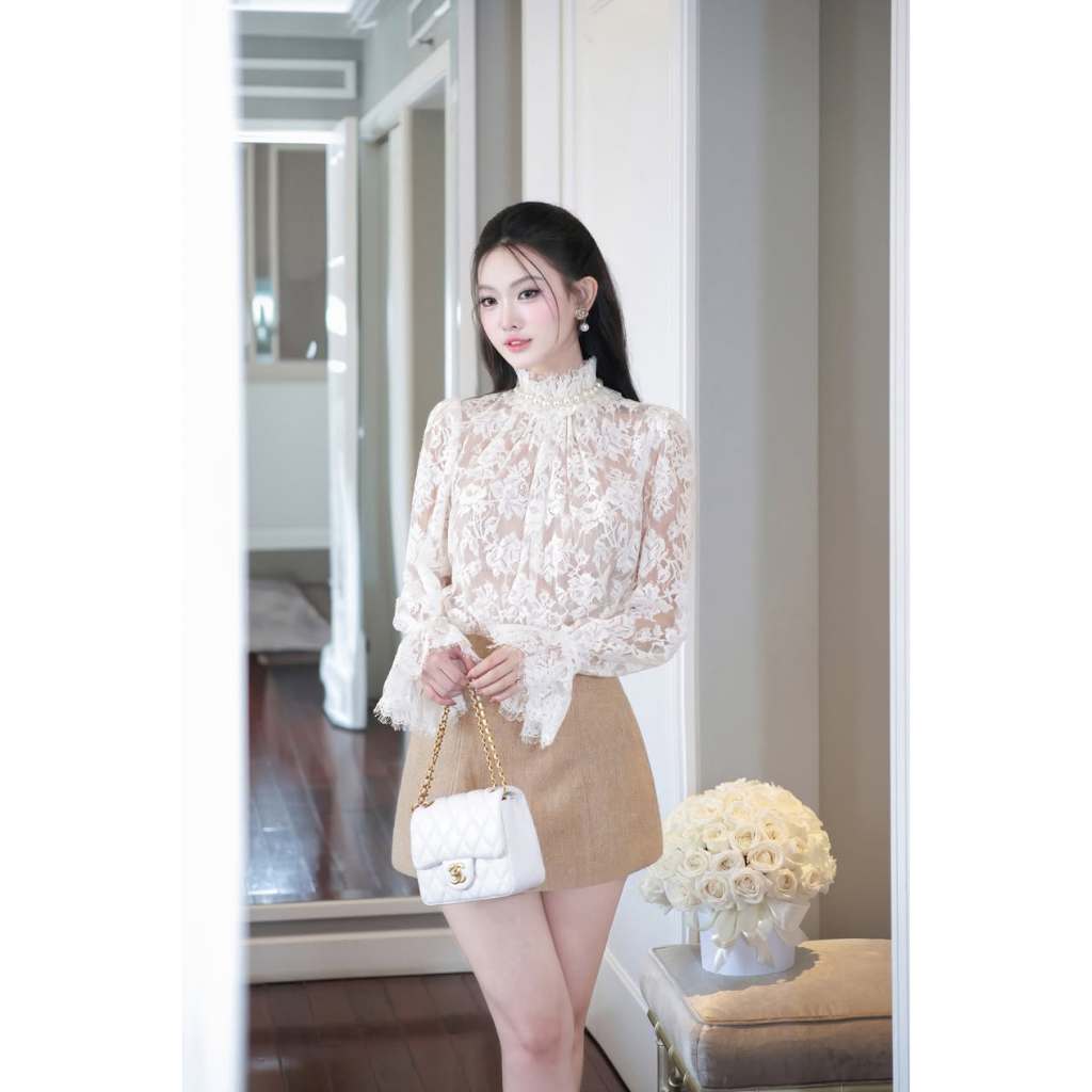 Chân váy ngắn tweed KHIẾT nâu chữ A phong cách thanh lịch KV61 [Không kèm áo]