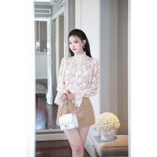 Chân váy ngắn tweed nâu chữ A Khiết Style phong cách thanh lịch KV61 [Không kèm áo]