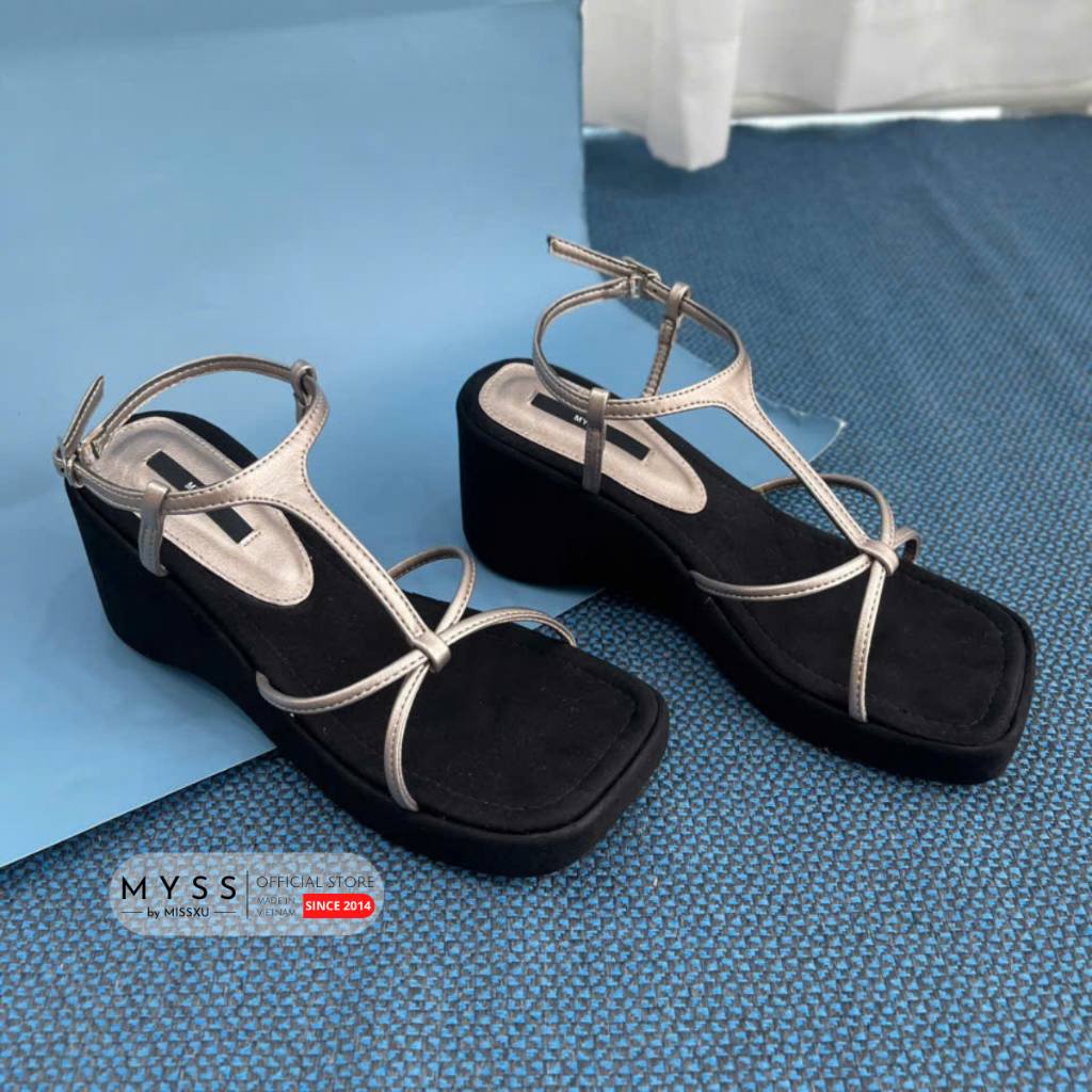Giày sandal quai chéo dây mảnh đế xuồng 7cm cao cấp MYSS - SD221