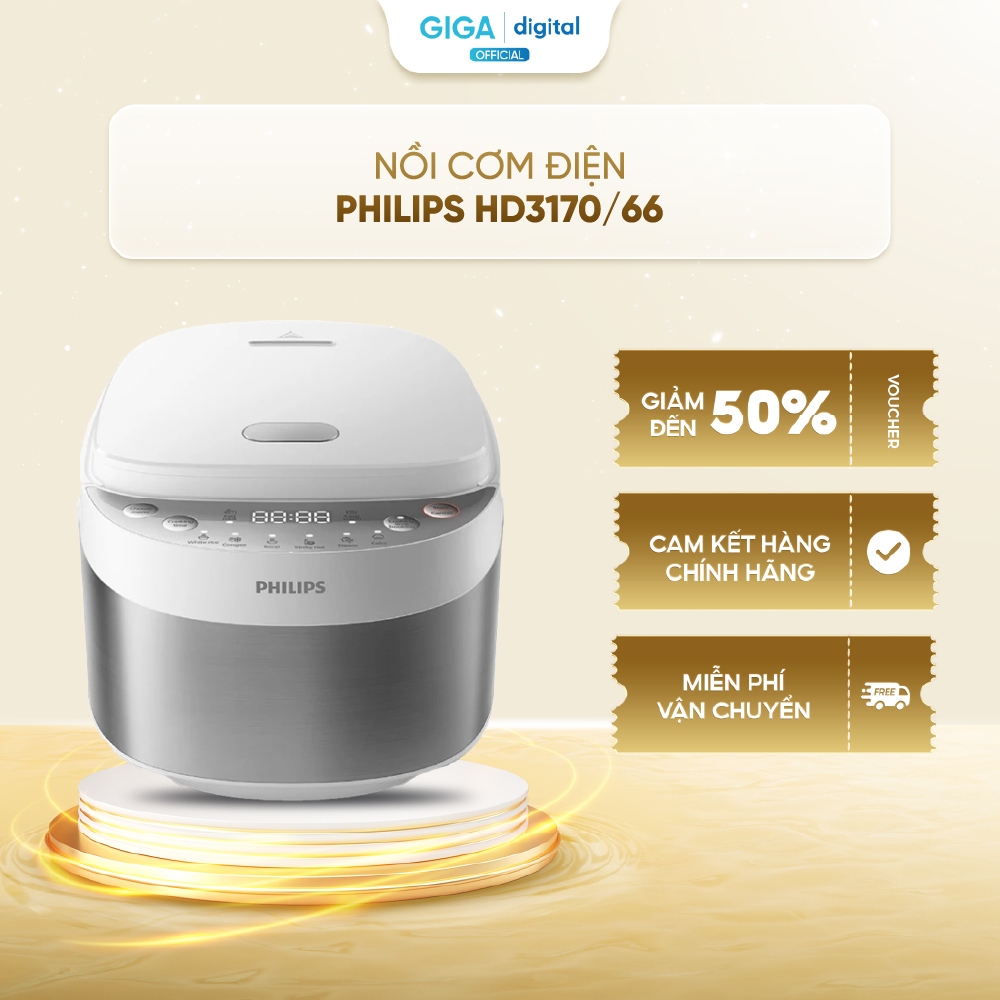 Nồi cơm điện tử mini Philips HD3170/66 | 600W | 0.85 lít | 8 menu nấu ...