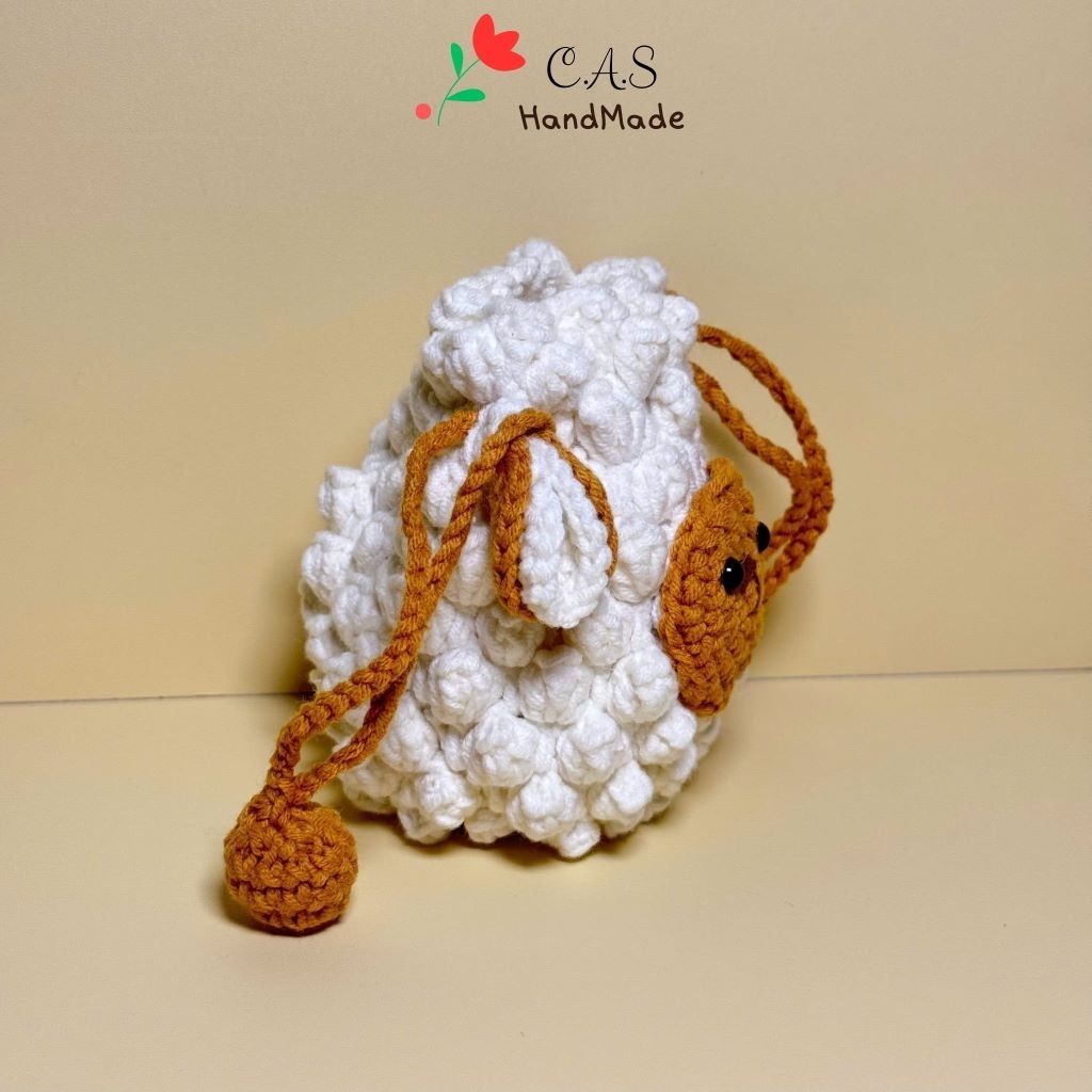 [Có sẵn] Túi dây rút mini 9x10cm đựng tai nghe, tiền đựng tỏi cho bé phụ kiện bằng len handmade