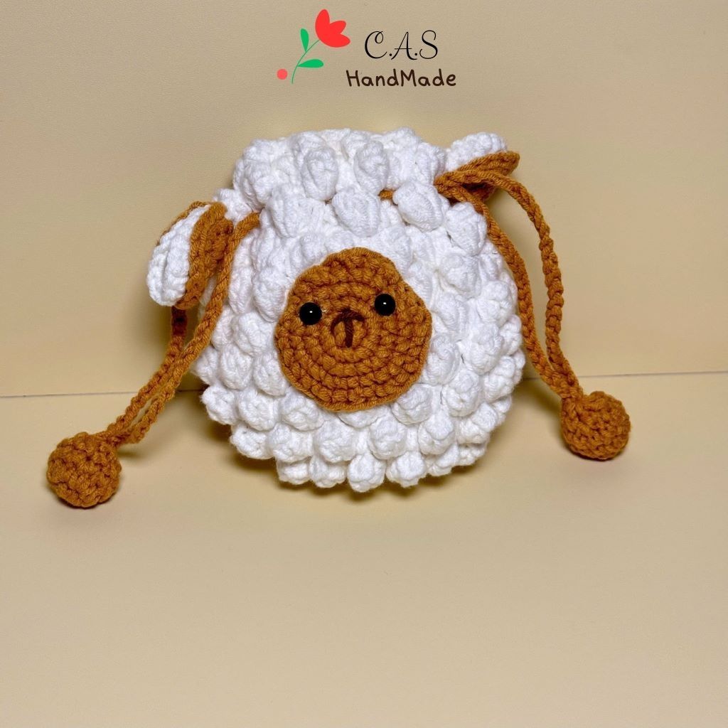 [Có sẵn] Túi dây rút mini 9x10cm đựng tai nghe, tiền đựng tỏi cho bé phụ kiện bằng len handmade